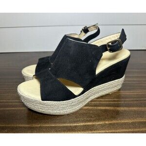 Cordani Calzature Elenor Suede Espadrille Wedge Platform Black Sandal US 8 EU 39
